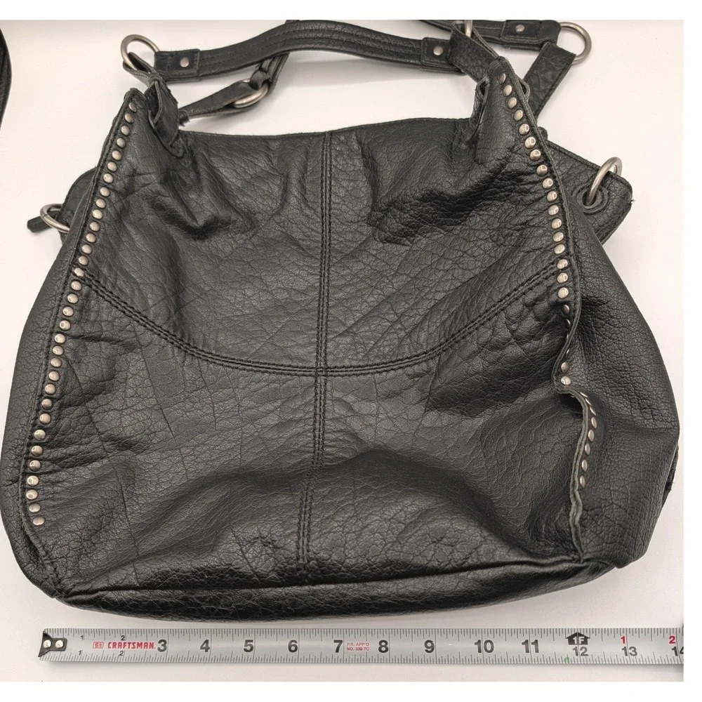 The Sak Black Pebbled Leather Studded Hobo Bag Shoulder Purse Slouchy Tote